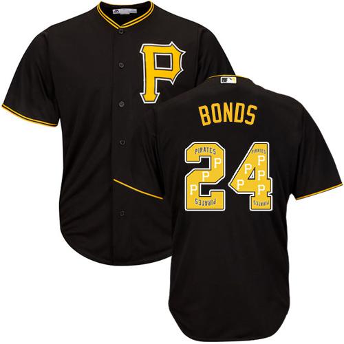 Pirates #24 Barry Bonds Black Team Logo Fashion Stitched MLB Jersey - Click Image to Close
